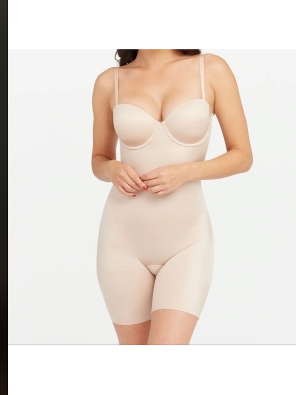 Spanx Suit Your Fancy Strapless Cupped Mid-Thigh Bodysuit XL champagne beige
